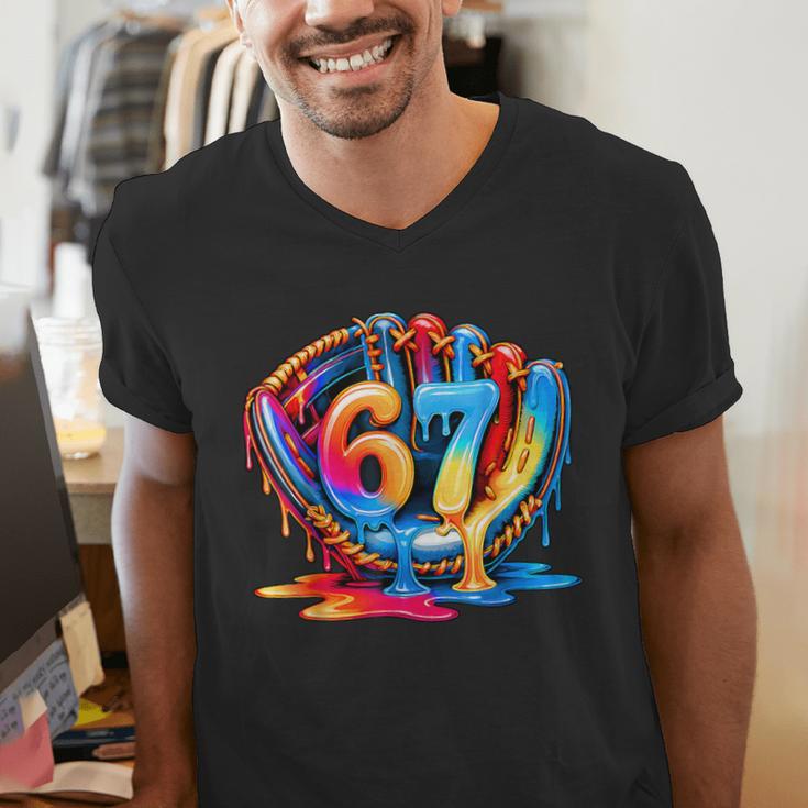 Number 67 Baseball Glove Ice Cream Drip Six Seven Meme Men's V-Neck T-Shirt Number 67 Baseball Glove Ice Cream Drip Six Seven Meme Men's V-Neck T-Shirt