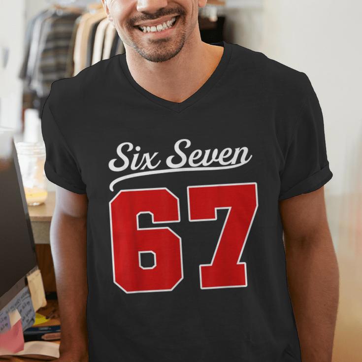 Number 67 Numbered Six Seven Baseball Jersey Style Team 67 Men's V-Neck T-Shirt