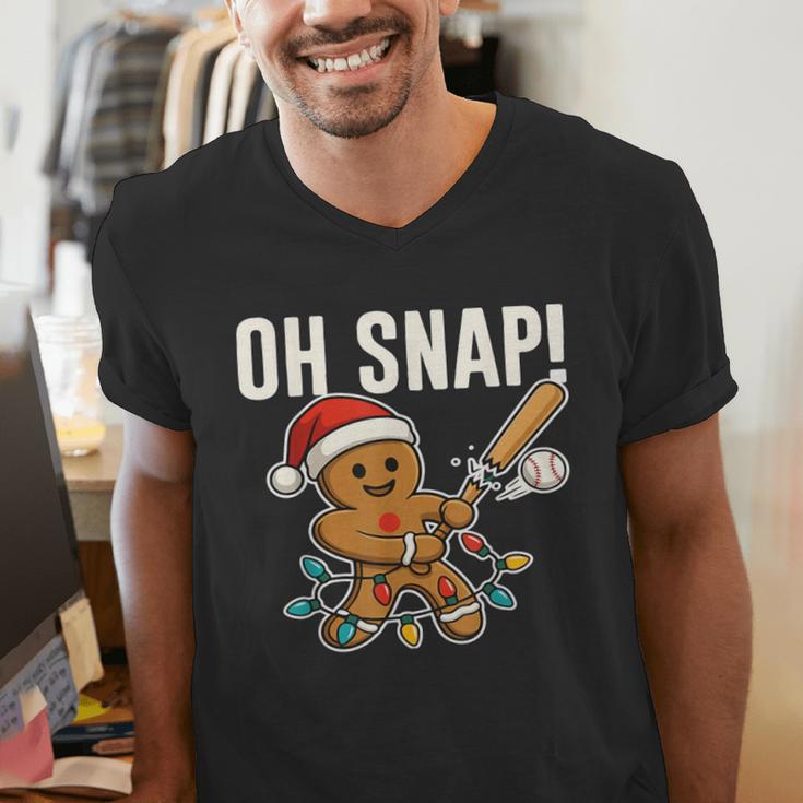 Oh Snap Gingerbreadman Christmas Baseball Humor Men's V-Neck T-Shirt