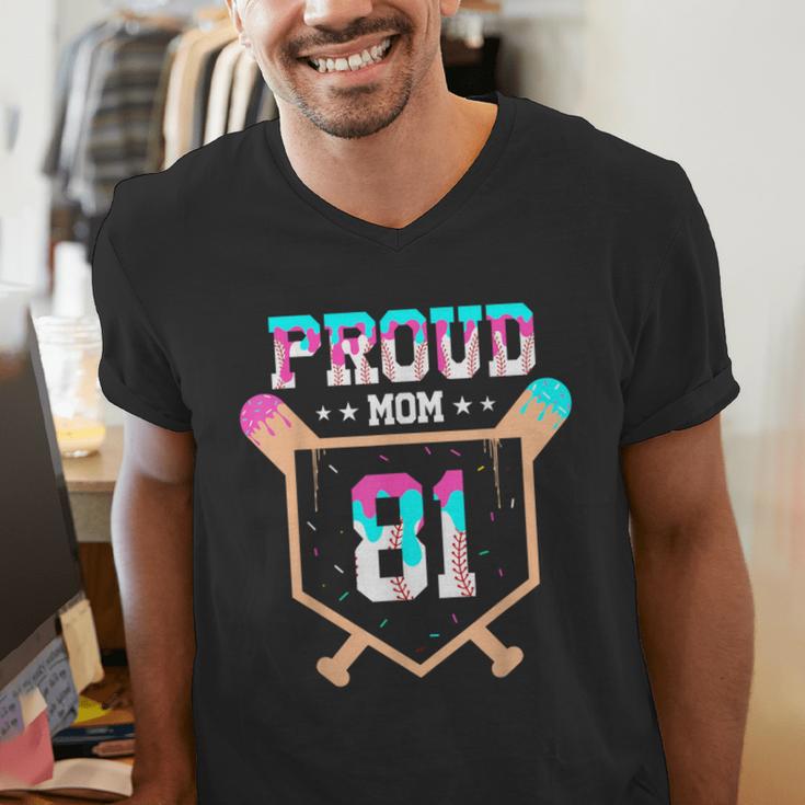 Proud Mom Baseball Player Number 81 Ice Cream Drip Men's V-Neck T-Shirt