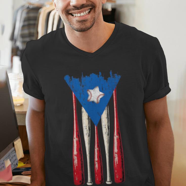 Puerto Rican Baseball Bats Puerto Rico Flag Pride BéIsbol Men's V-Neck T-Shirt Puerto Rican Baseball Bats Puerto Rico Flag Pride BéIsbol Men's V-Neck T-Shirt