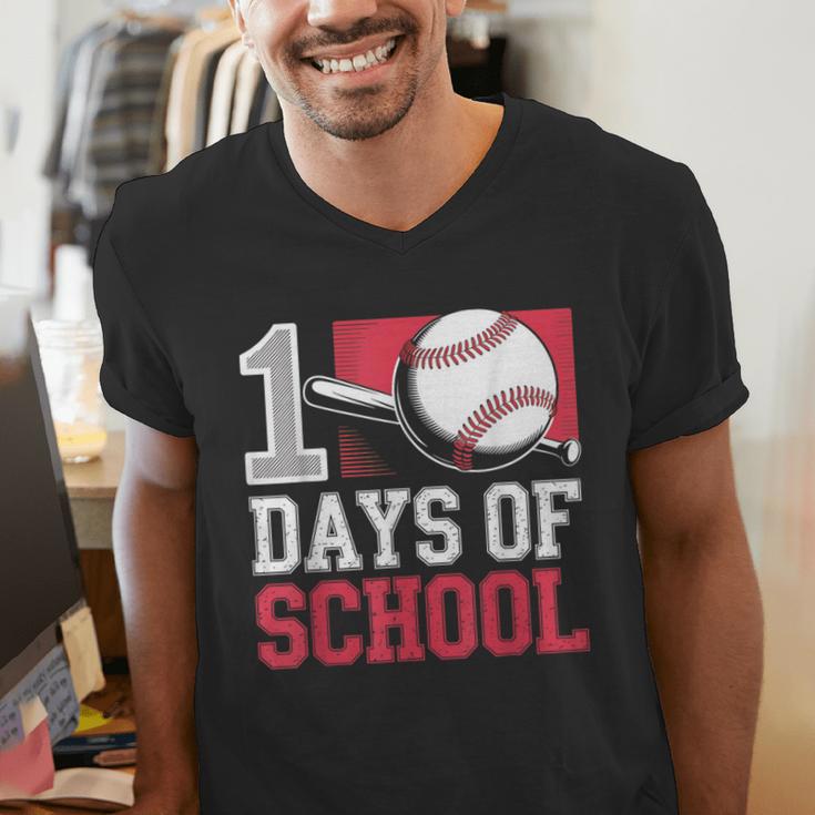 Retro 100 Days Of School Baseball Teacher Student 100 Days Men's V-Neck T-Shirt Retro 100 Days Of School Baseball Teacher Student 100 Days Men's V-Neck T-Shirt