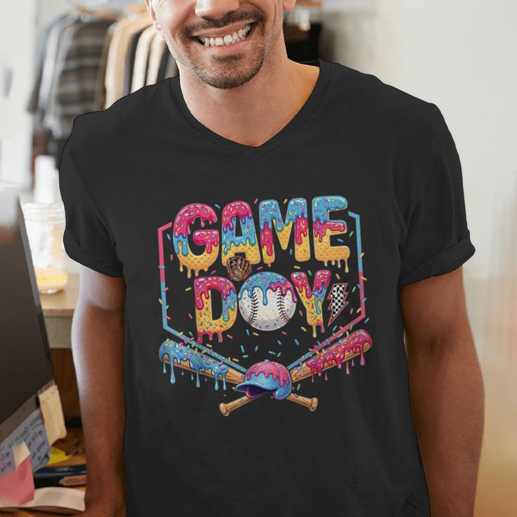 Retro Game Day Baseball Ice Cream Drip For Men Boy Kids Men's V-Neck T-Shirt