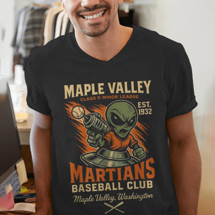 Retro Minor League Maple Valley Martians Baseball Club Men's V-Neck T-Shirt Retro Minor League Maple Valley Martians Baseball Club Men's V-Neck T-Shirt
