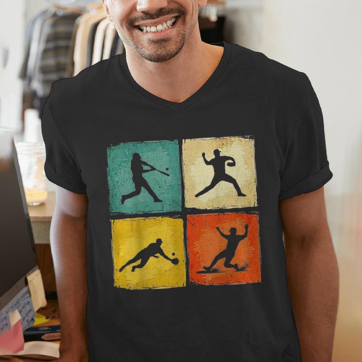 Retro Style Baseball Lover Playing Men Women Kids Baseball Men's V-Neck T-Shirt Retro Style Baseball Lover Playing Men Women Kids Baseball Men's V-Neck T-Shirt
