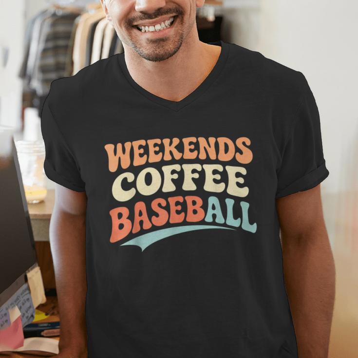 Weekends Coffee Baseball Retro Vibes Men's V-Neck T-Shirt
