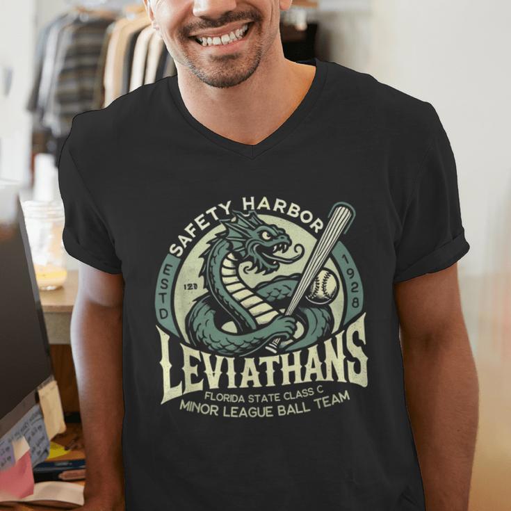 Safety Harbor Leviathans Retro Baseball Monster Men's V-Neck T-Shirt