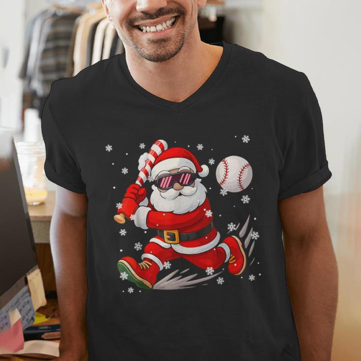 Santa Baseball Christmas Pajamas Xmas Men Boy Toddlers Men's V-Neck T-Shirt Santa Baseball Christmas Pajamas Xmas Men Boy Toddlers Men's V-Neck T-Shirt