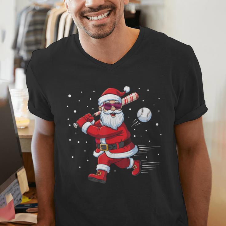 Santa Baseball Christmas Pajamas Xmas Men Kids Boys Men's V-Neck T-Shirt Santa Baseball Christmas Pajamas Xmas Men Kids Boys Men's V-Neck T-Shirt