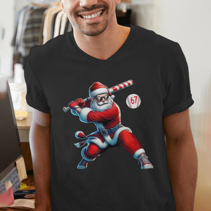 Santa Baseball Six Seven 6 7 Meme Christmas Men Boys Player Men's V-Neck T-Shirt