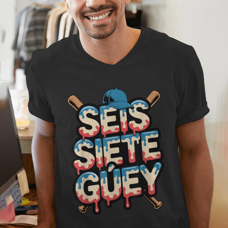 SEIS Siete Guey Baseball Drip Mexico Spanish 67 Slang Boys Men's V-Neck T-Shirt