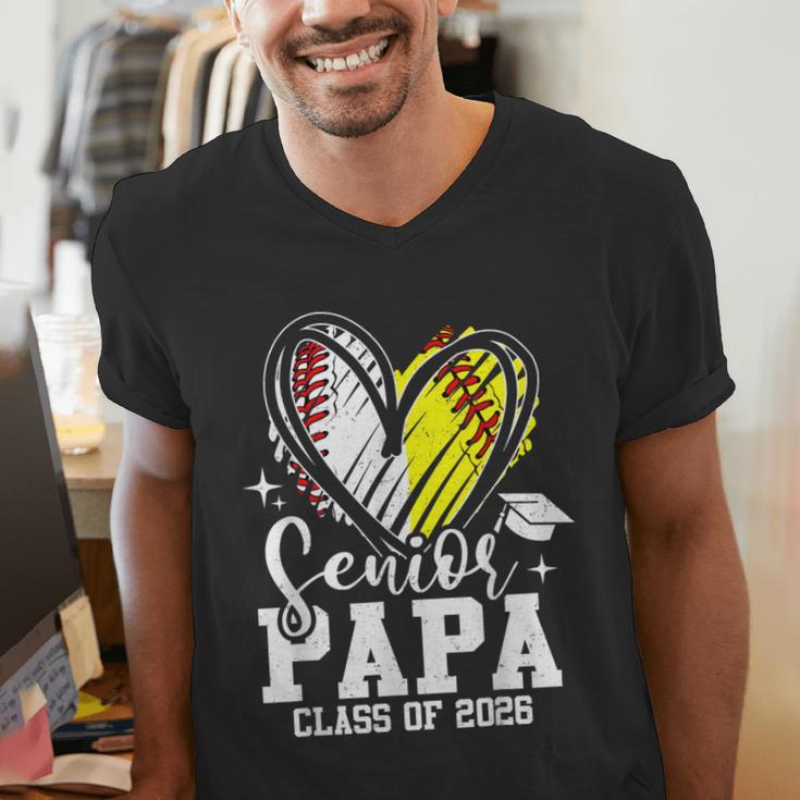 Senior Papa Class Of 2026 Baseball Softball Graduation Heart Men's V-Neck T-Shirt