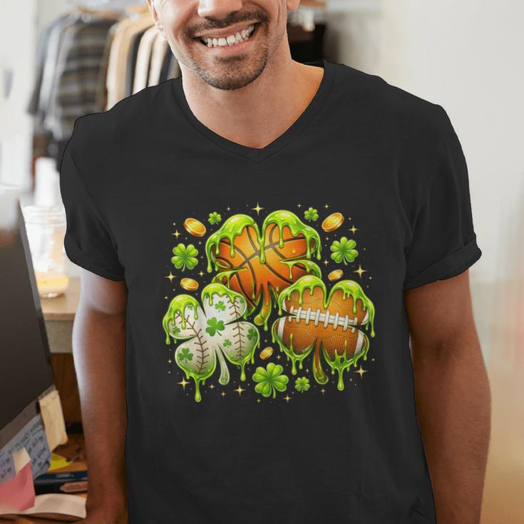 Shamrock Basketball Baseball Drip St Patrick's Day Boys Men Men's V-Neck T-Shirt