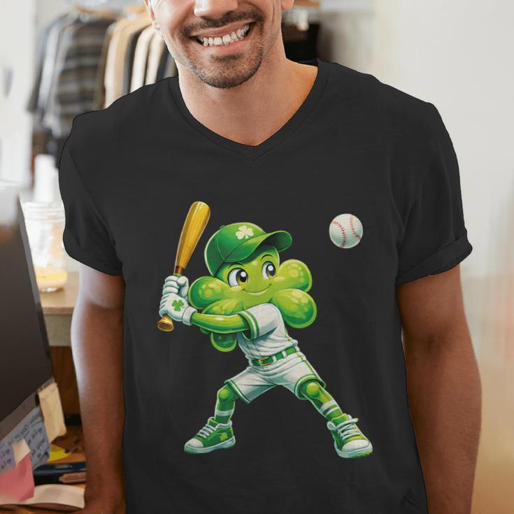 Shamrock Playing Baseball St Patricks Day Men Boys Kid Men's V-Neck T-Shirt Shamrock Playing Baseball St Patricks Day Men Boys Kid Men's V-Neck T-Shirt