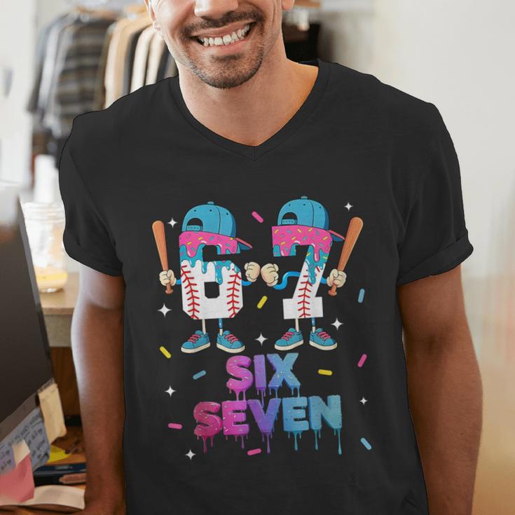 Six Seven Baseball Ice Cream Drip 6 7 Meme Gen Alpha Slang Men's V-Neck T-Shirt
