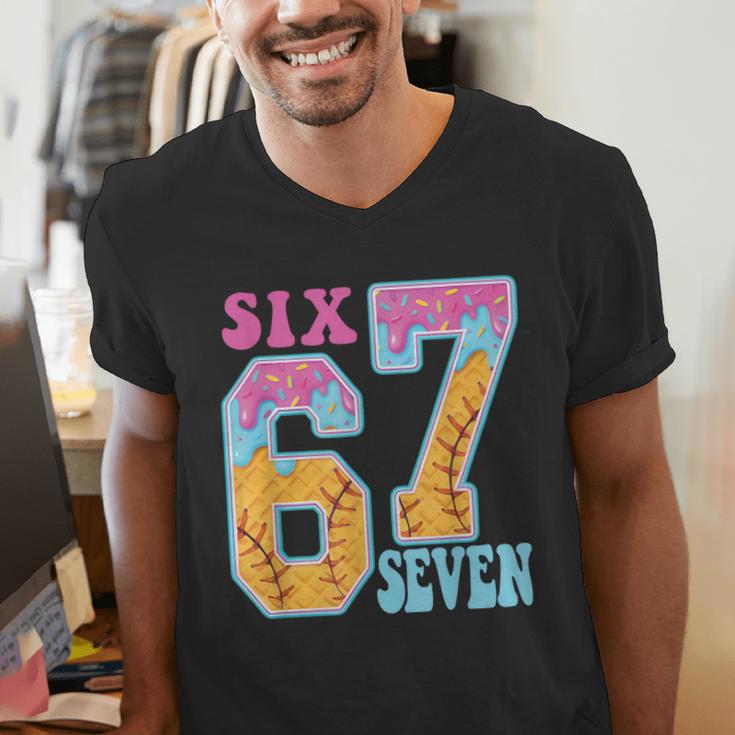 Six Seven Drip Baseball Player Number 67 Or 67th Birthday Men's V-Neck T-Shirt