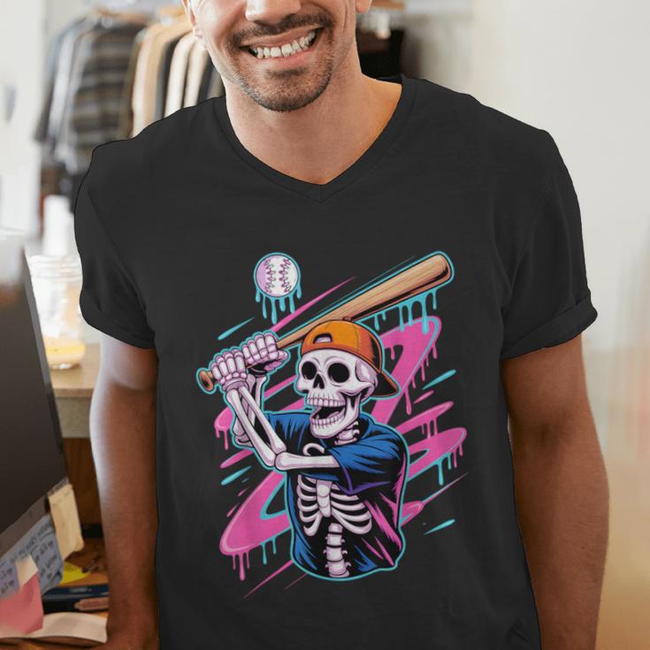 Skeleton Baseball Drip Boy Youth Dripping Baseball Halloween Men's V-Neck T-Shirt Skeleton Baseball Drip Boy Youth Dripping Baseball Halloween Men's V-Neck T-Shirt