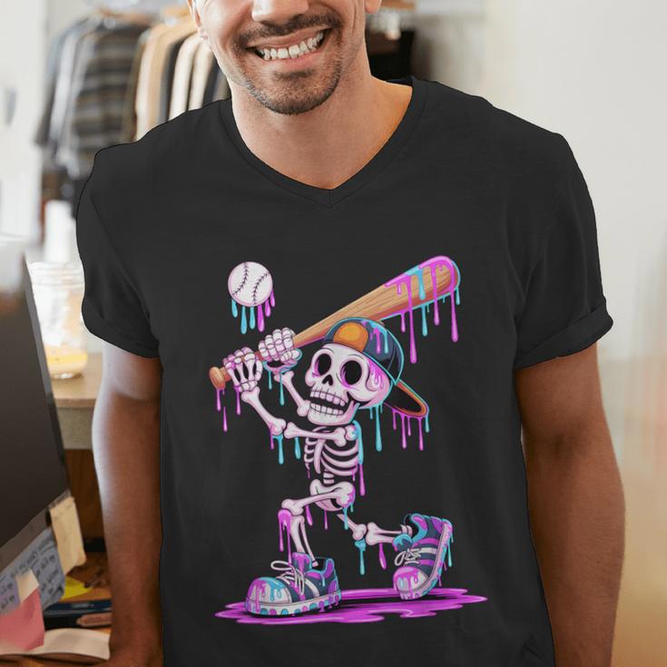 Skeleton Baseball Drip Boys Youth Kids Halloween Men's V-Neck T-Shirt Skeleton Baseball Drip Boys Youth Kids Halloween Men's V-Neck T-Shirt