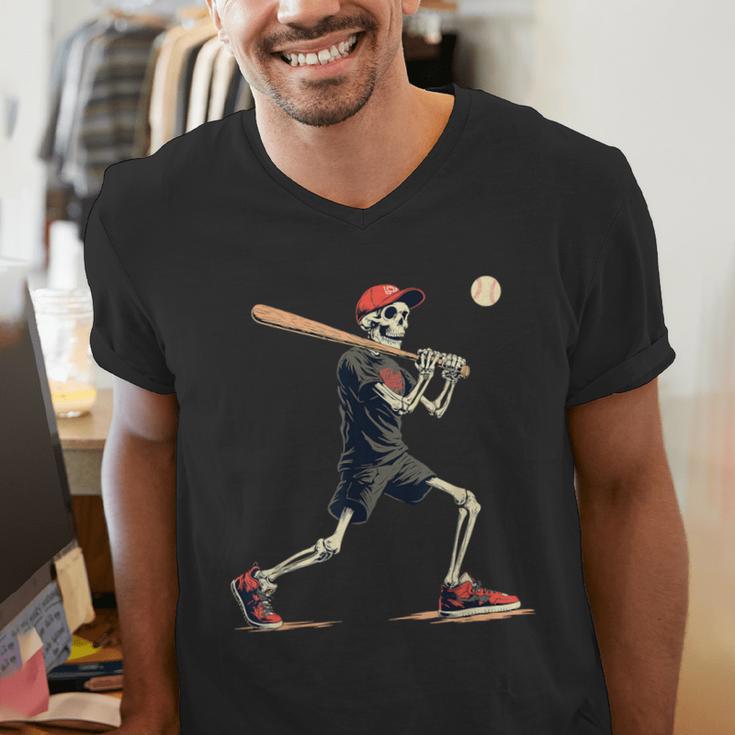 Skeleton Baseball Halloween Costume Men Boys Kids Men's V-Neck T-Shirt Skeleton Baseball Halloween Costume Men Boys Kids Men's V-Neck T-Shirt