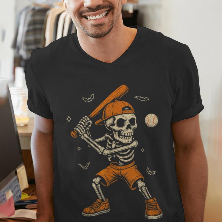 Skeleton Baseball Player Costume Halloween Men Boys Men's V-Neck T-Shirt Skeleton Baseball Player Costume Halloween Men Boys Men's V-Neck T-Shirt