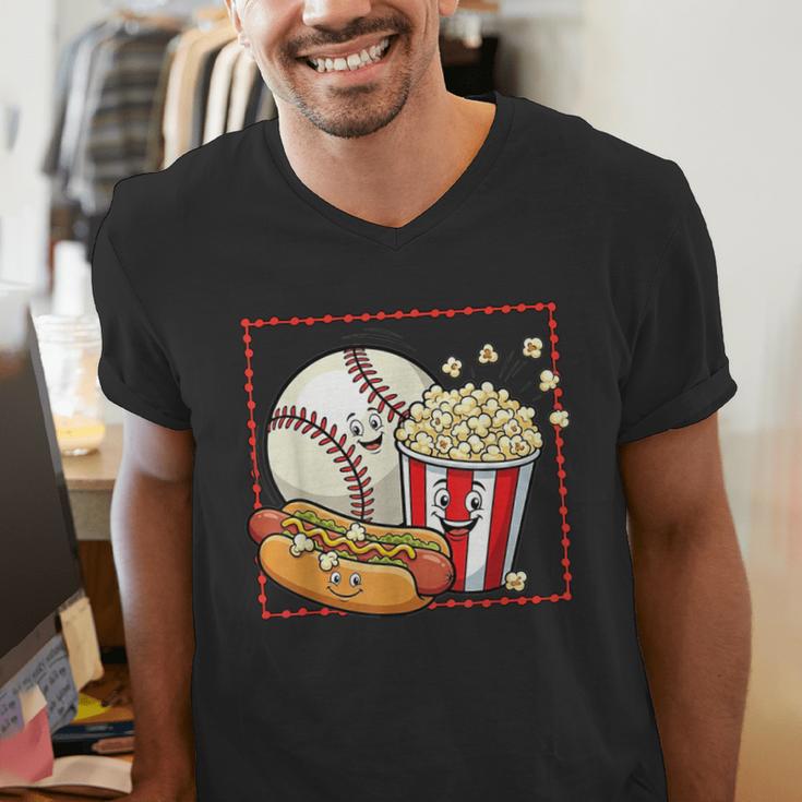 Smiling Baseball Popcorn And Hot-Dog Cartoon Apparel Men's V-Neck T-Shirt Smiling Baseball Popcorn And Hot-Dog Cartoon Apparel Men's V-Neck T-Shirt