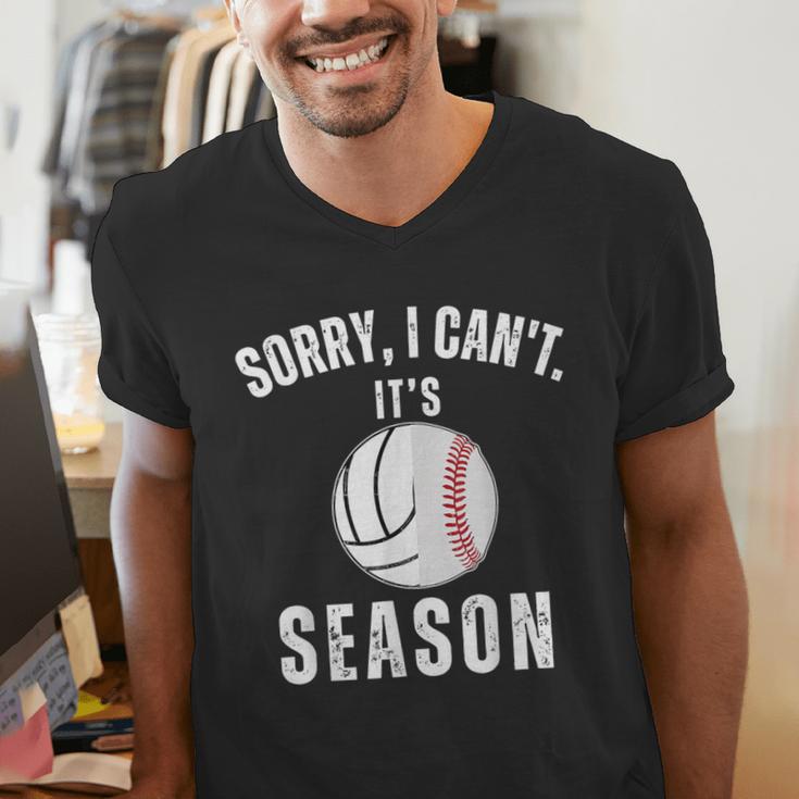 Sorry I Can't It's Volleyball Baseball Season Mom Of Both Men's V-Neck T-Shirt Sorry I Can't It's Volleyball Baseball Season Mom Of Both Men's V-Neck T-Shirt