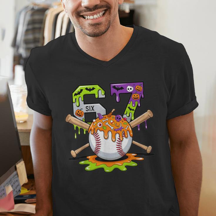 Spooky Halloween Baseball Ice Cream Dripping Six Seven 6 7 Men's V-Neck T-Shirt Spooky Halloween Baseball Ice Cream Dripping Six Seven 6 7 Men's V-Neck T-Shirt
