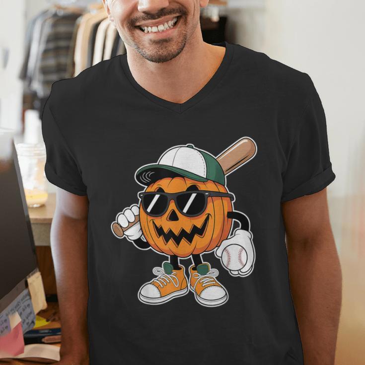 Spooky Jack O Lantern Baseball Halloween Costumes Boys Men's V-Neck T-Shirt