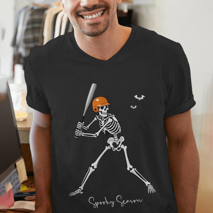 Spooky Season Skeleton Baseball Player Halloween Batter Men's V-Neck T-Shirt