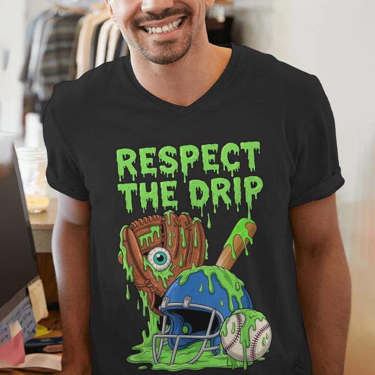 Spooky Zombie Respect The Drip Baseball Halloween Men's V-Neck T-Shirt Spooky Zombie Respect The Drip Baseball Halloween Men's V-Neck T-Shirt
