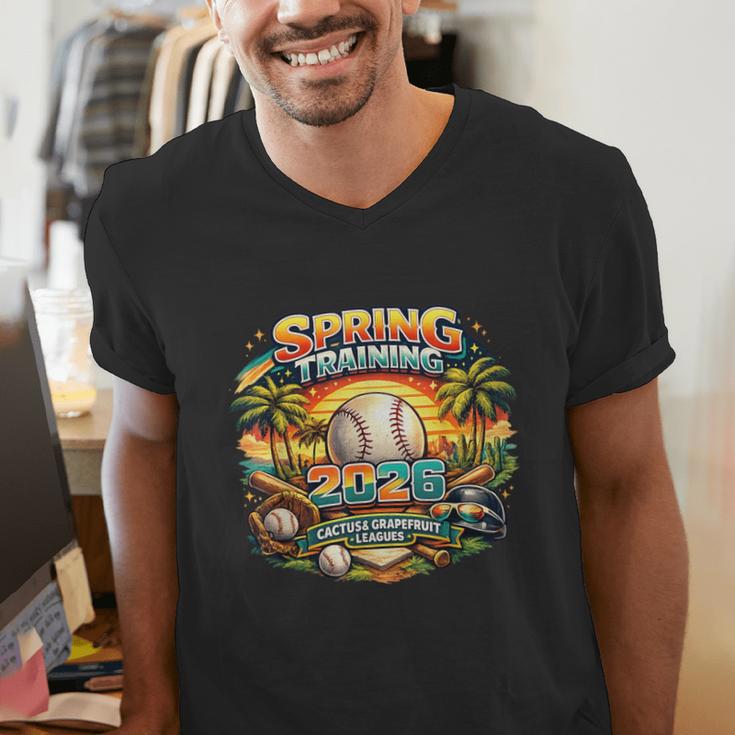 Spring Training 2026 Retro Baseball Palm Cactus Men's V-Neck T-Shirt