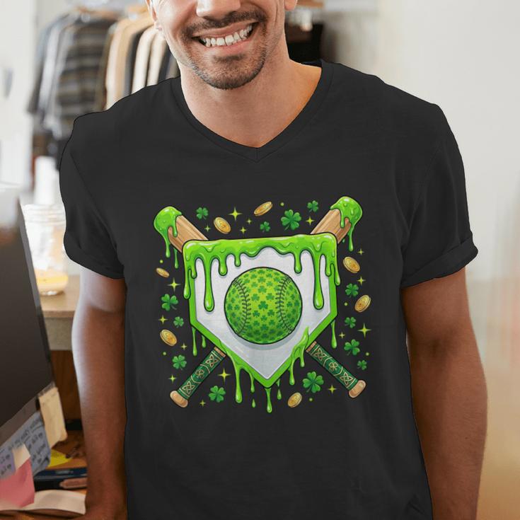 St Patrick Day Baseball Drip Ice Cream Boys Men Men's V-Neck T-Shirt St Patrick Day Baseball Drip Ice Cream Boys Men Men's V-Neck T-Shirt