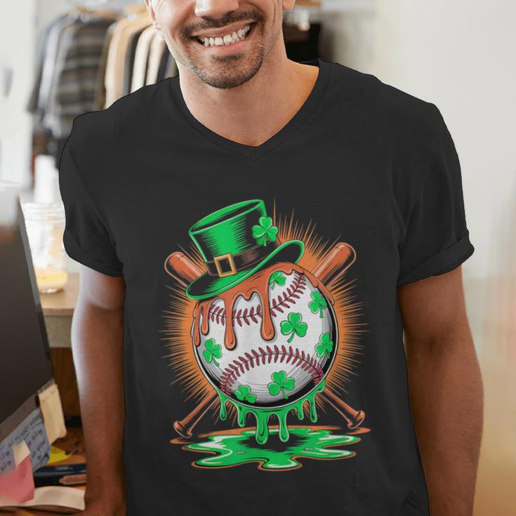 St Patrick Day Baseball Drip Ice Cream Kids Boys Men Men's V-Neck T-Shirt St Patrick Day Baseball Drip Ice Cream Kids Boys Men Men's V-Neck T-Shirt