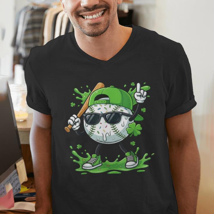 St Patrick Day Baseball Drip Ice Cream Baseball Player Men Men's V-Neck T-Shirt St Patrick Day Baseball Drip Ice Cream Baseball Player Men Men's V-Neck T-Shirt