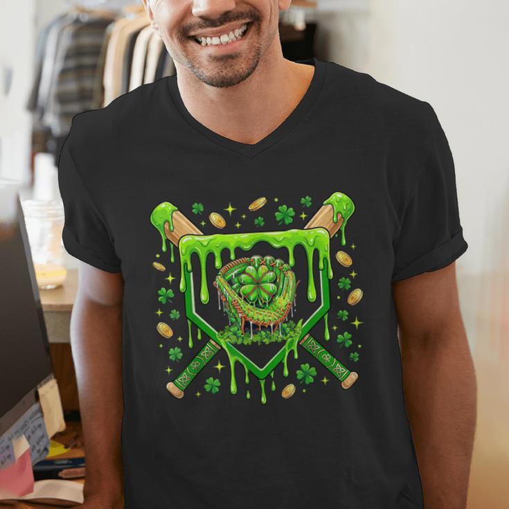 St Patricks Day Baseball Ice Cream Shamrock Baseball Player Men's V-Neck T-Shirt St Patricks Day Baseball Ice Cream Shamrock Baseball Player Men's V-Neck T-Shirt
