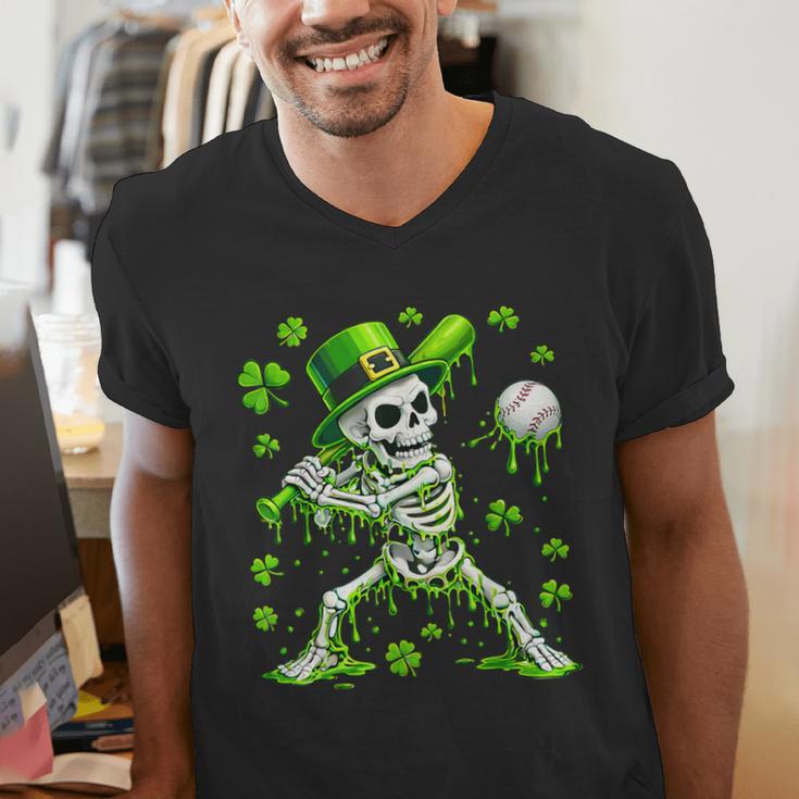 St Patricks Day Baseball Skeleton Irish Leprechaun Hat Boys Men's V-Neck T-Shirt
