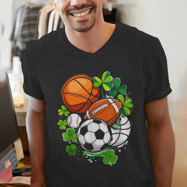 St Patricks Day Shamrock Basketball Baseball Football Soccer Men's V-Neck T-Shirt St Patricks Day Shamrock Basketball Baseball Football Soccer Men's V-Neck T-Shirt