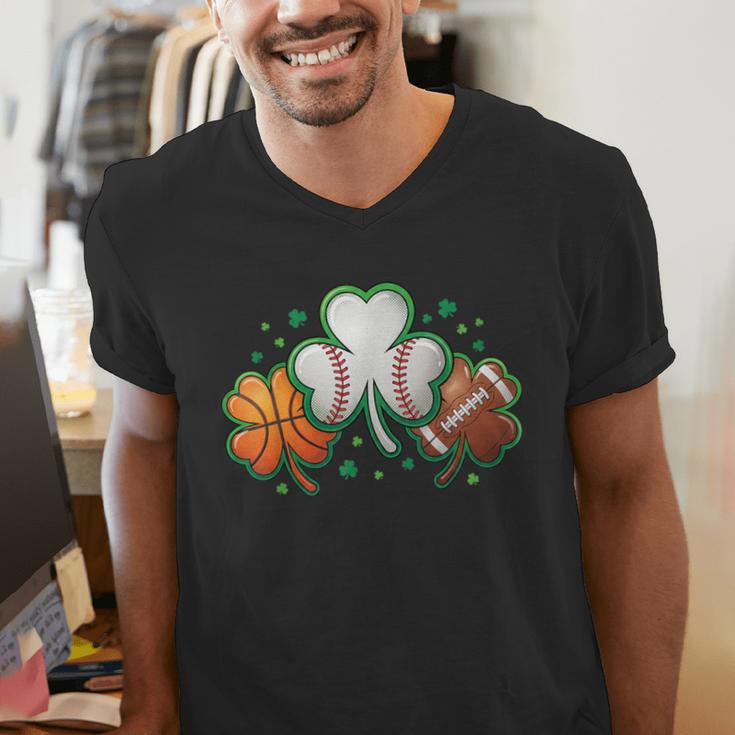 St Patricks Day Shamrock Sports Baseball Basketball Football Men's V-Neck T-Shirt St Patricks Day Shamrock Sports Baseball Basketball Football Men's V-Neck T-Shirt