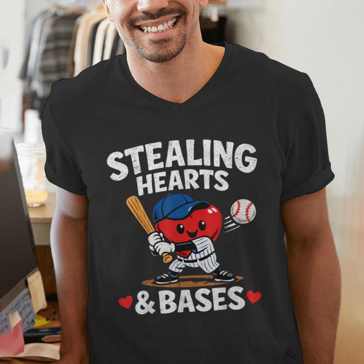 Stealing Hearts & Bases Valentine’s Day Baseball Love Men's V-Neck T-Shirt Stealing Hearts & Bases Valentine’s Day Baseball Love Men's V-Neck T-Shirt