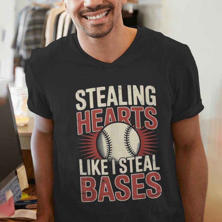 Stealing Hearts Like I Steal Bases Baseball Valentine Retro Men's V-Neck T-Shirt Stealing Hearts Like I Steal Bases Baseball Valentine Retro Men's V-Neck T-Shirt