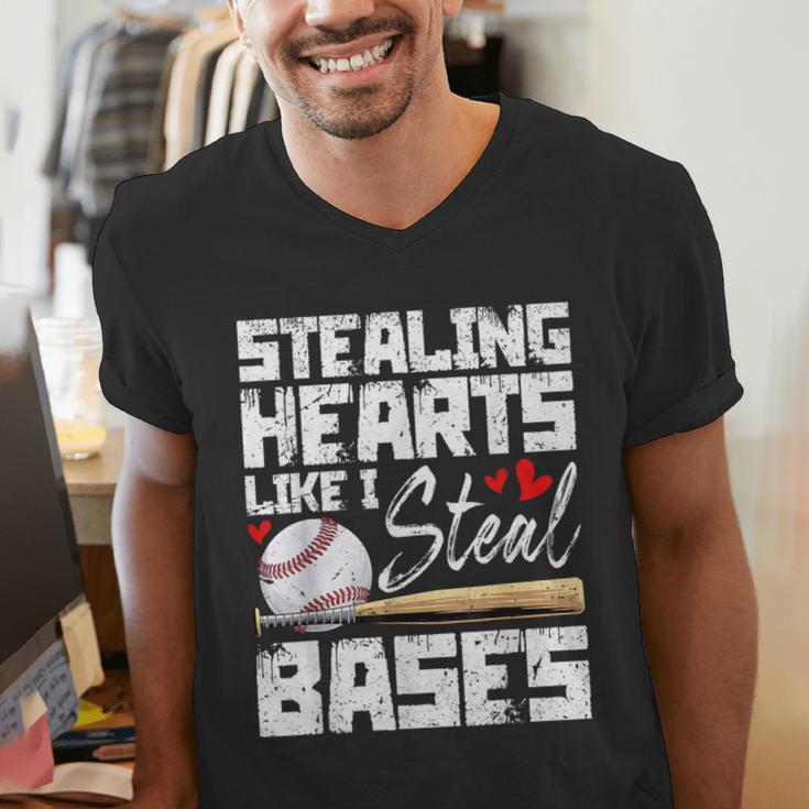 Stealing Hearts Like I Steal Bases Baseball Valentines Men's V-Neck T-Shirt