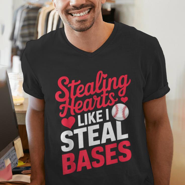 Stealing Hearts Like I Steal Bases Cute Baseball Valentine Men's V-Neck T-Shirt Stealing Hearts Like I Steal Bases Cute Baseball Valentine Men's V-Neck T-Shirt
