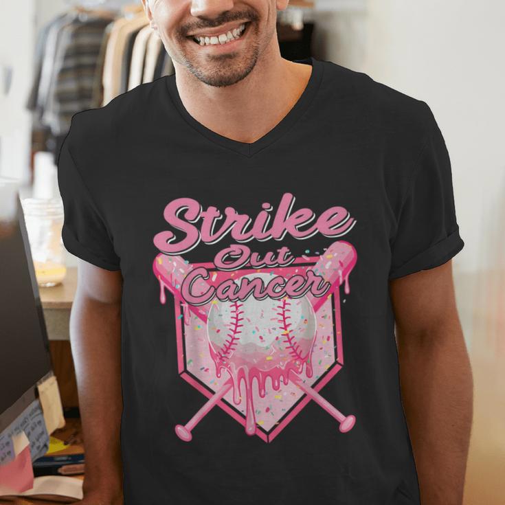 Strike Out Breast Cancer Baseball Drip For Boys Youth Men's V-Neck T-Shirt Strike Out Breast Cancer Baseball Drip For Boys Youth Men's V-Neck T-Shirt