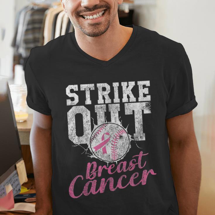 Strike Out Breast Cancer Baseball Warrior Men's V-Neck T-Shirt