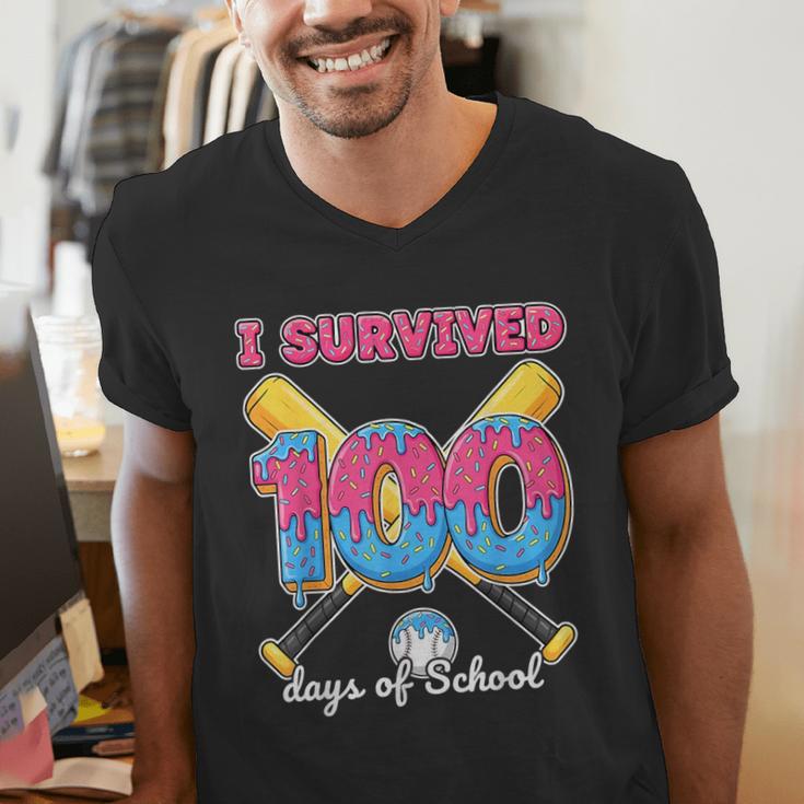 I Survived 100 Days Of School Baseball Cream Drip Boys Men's V-Neck T-Shirt