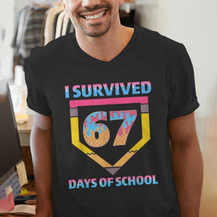 I Survived 67 Days Of School Baseball Trend For Boys Girls Men's V-Neck T-Shirt I Survived 67 Days Of School Baseball Trend For Boys Girls Men's V-Neck T-Shirt