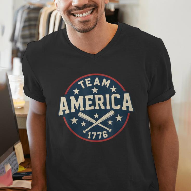 Team America 1776 4th Of July Patriotic Baseball Men's V-Neck T-Shirt Team America 1776 4th Of July Patriotic Baseball Men's V-Neck T-Shirt