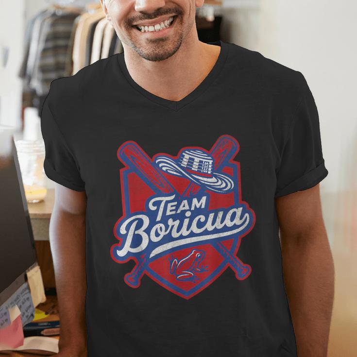 Team Boricua Puerto Rico Baseball Coqui Frog Pava Hat Fan Men's V-Neck T-Shirt Team Boricua Puerto Rico Baseball Coqui Frog Pava Hat Fan Men's V-Neck T-Shirt