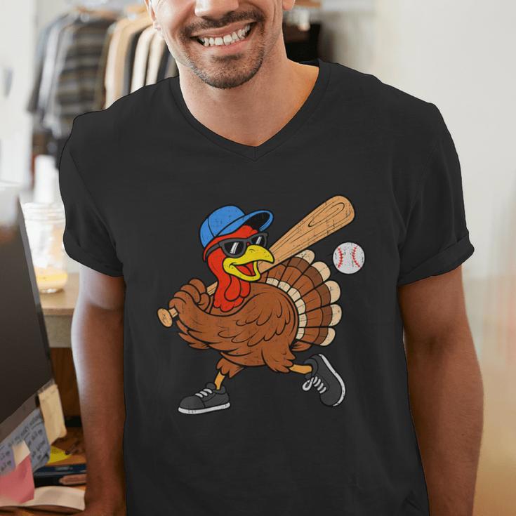 Turkey Baseball Thanksgiving Sports Humor Men Boy Kids Men's V-Neck T-Shirt Turkey Baseball Thanksgiving Sports Humor Men Boy Kids Men's V-Neck T-Shirt