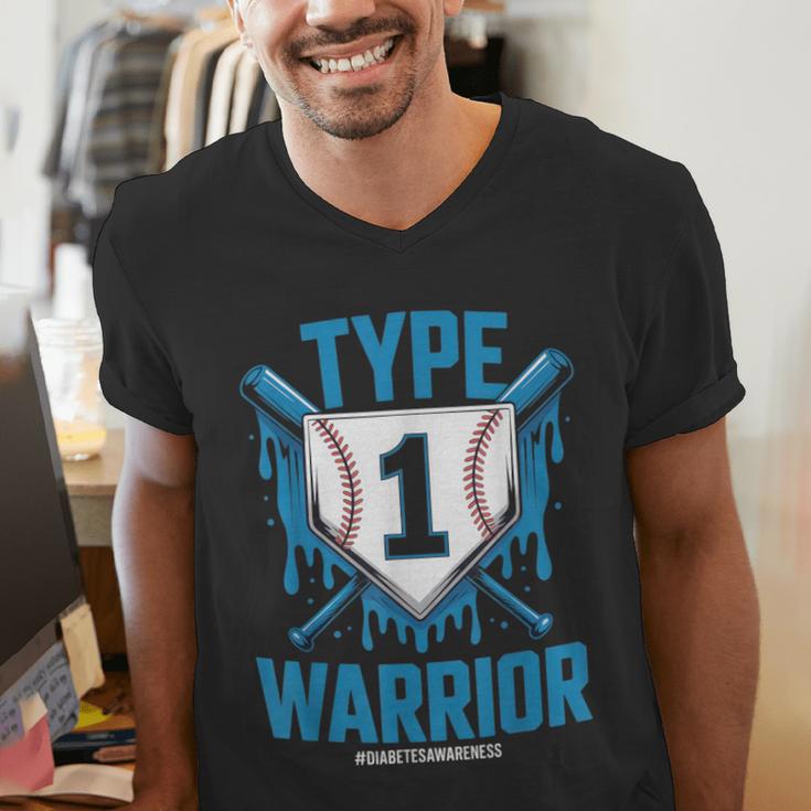 Type 1 Warrior Diabetes Awareness Baseball Enthusiasts Men's V-Neck T-Shirt Type 1 Warrior Diabetes Awareness Baseball Enthusiasts Men's V-Neck T-Shirt
